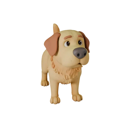 Modelo 3D de Cão Labrador Retriever em Cartoon, render de vida selvagem em vista lateral, asset de animal estilizado com plan