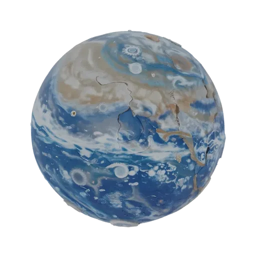 Modelo 3D imprimible Planeta Enano Gigante Gaseoso, renderizado isométrico STL, mostrando roca, escala del cuerpo esférico.