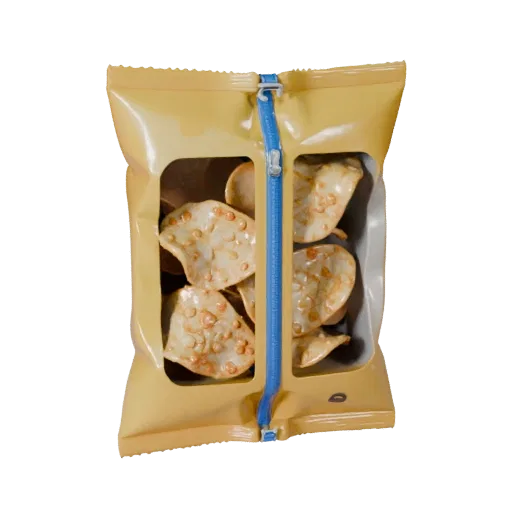 Snack Chip Bag 3D model, three-quarter front view, AR viewer studio render, showing cardboard, package massing.