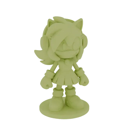 3D model of Amy Rose from Sonic the Hedgehog wearing headphones, standing on a base.