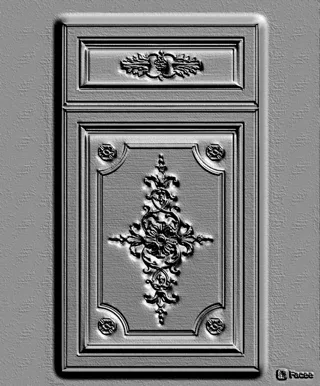 3D-Modell eines klassischen Flachreliefs mit exquisitem floralem Ornament im Gravur-Stil.