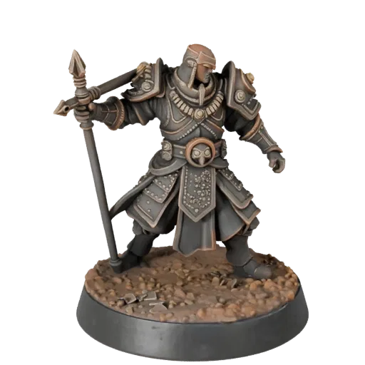 Heroic Warrior Miniature collectible 3D model preview showing silhouette, studio close-up view, pose and resin detail