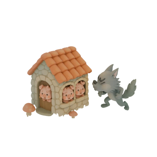Three Little Pigs and the Big Bad Wolf Diorama