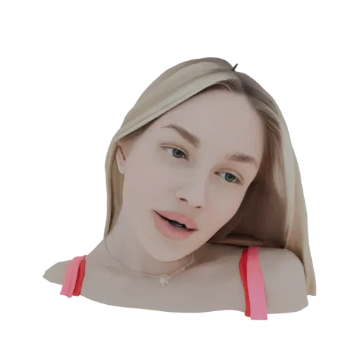 Modello 3D di donna bionda con top rosa, che guarda leggermente di lato con espressione gentile.