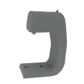 3D-Modell-Rendering einer grauen U-förmigen Halterung mit drei sichtbaren Befestigungslöchern an der Basis.