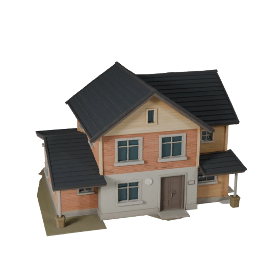 Maison Périurbaine Stylisée Modèle 3D - Asset de Jeu pour l'Architecture