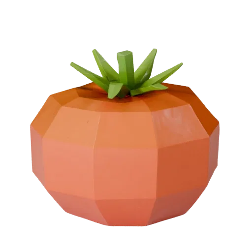 Market Tomato Cluster Low Poly 3D model, game viewport three-quarter view, showing leaf veins, form detail.