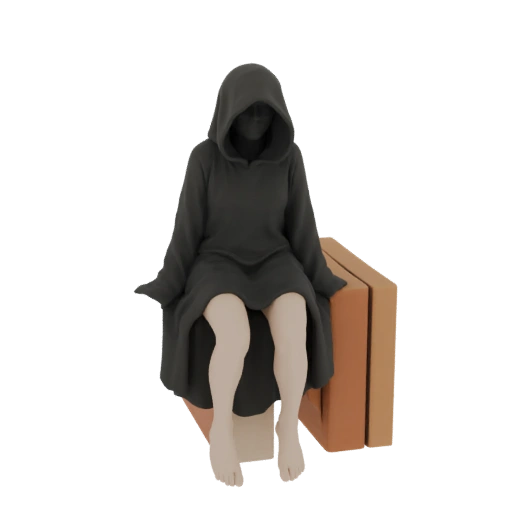 Mysterious Hooded Figure Sitting on Books 3D Model