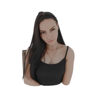 3D model of a young woman with long dark hair, wearing a black tank top, looking slightly to the side.