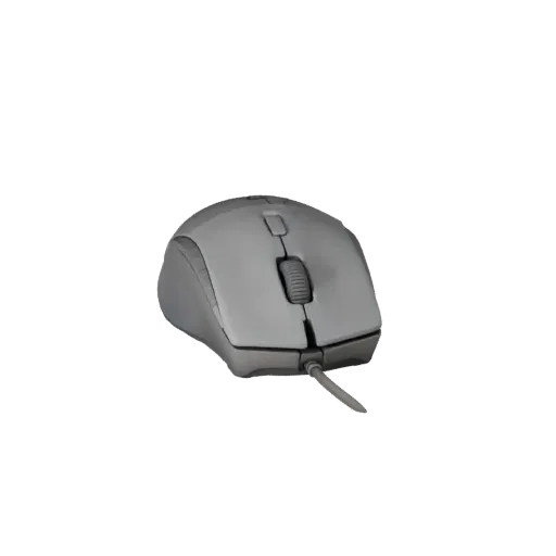 Ergonomic Mouse Realistic 3D model, three-quarter studio render, showing plastic shells, desktop scale.