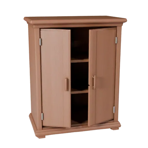 Floating Cabinet 3D model, dining room, three-quarter front view, Unreal Engine viewport, painted wood detail.