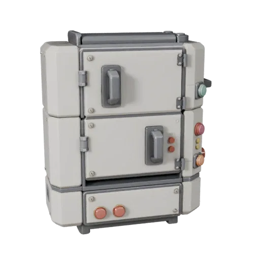 Modern Switch Box Stylized 3D model, stylized isometric render, showing metal hinges, clear interaction affordances.