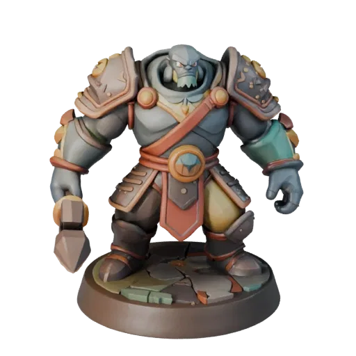 Monster Warrior Miniature stylized 3D model preview showing silhouette, three-quarter game view, pose and resin detail