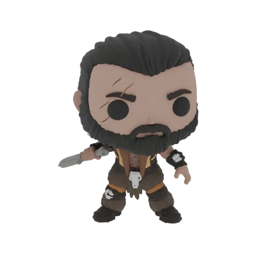 Modelo 3D de um Guerreiro Viking no estilo Funko Pop, segurando uma faca e vestindo armadura com forro de pele.
