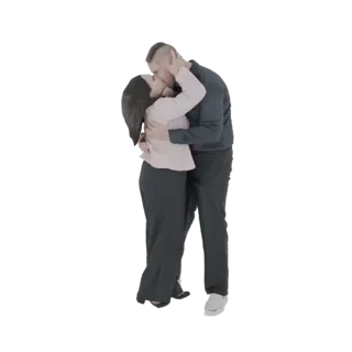 3D model of a man and woman kissing, rendered against a white background.