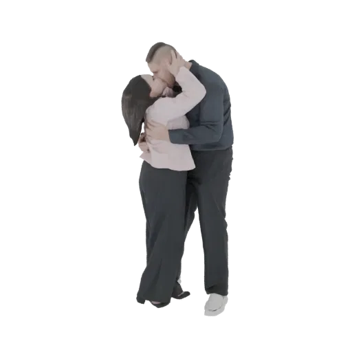 3D model of a man and woman kissing, rendered against a white background.