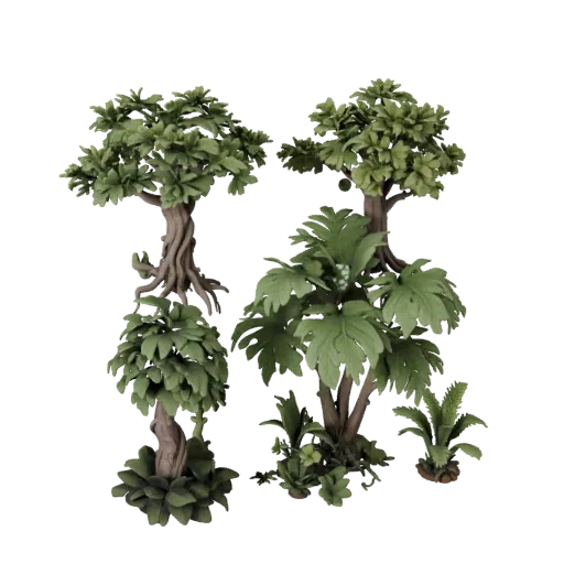 Fantasy Glowing Plant Set Realistic 3D model, three-quarter environment render, showing leaf clusters, terrain detail.