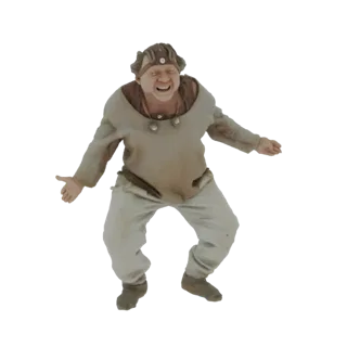 3D model of a Kin-dza-dza Uek person with a distressed expression and arms outstretched, wearing a tunic and headwear.