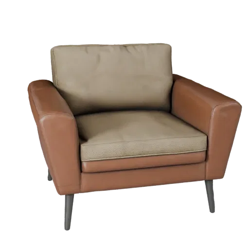 Modello 3D Divanetto Compatto, soggiorno, vista tre quarti anteriore, viewport Unity, dettaglio tessuto intrecciato.