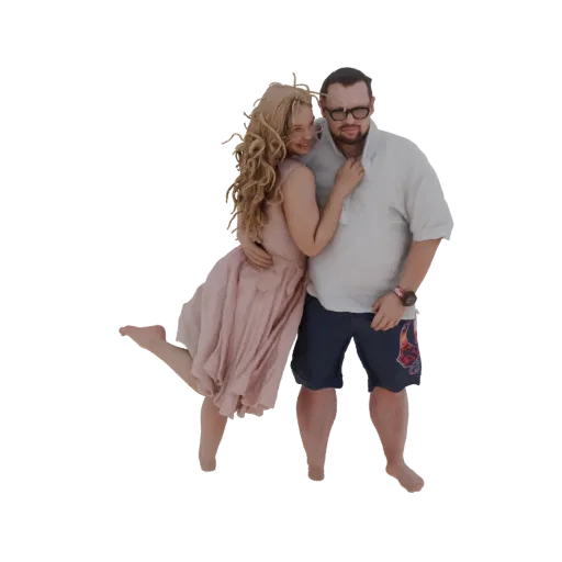 3D-Modell eines romantischen Paares in Umarmung, die Frau lehnt sich an den Mann.