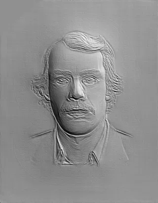 3D model of a Baroque style man bust with mustache, front view