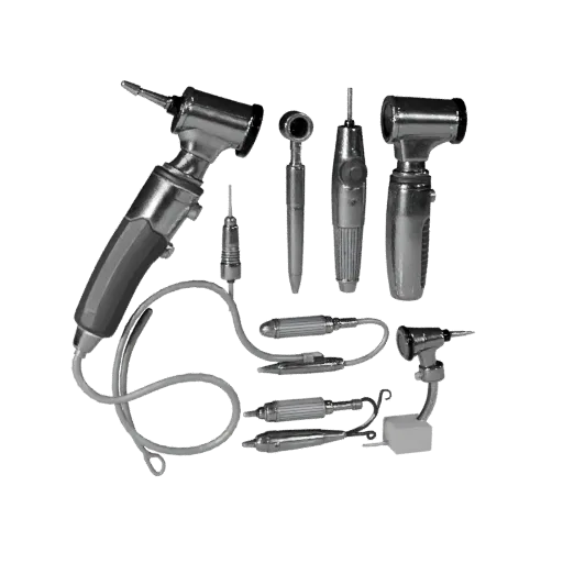 Dental Otoscope Stylized 3D model, stylized isometric render, showing stainless steel, handheld tool scale.