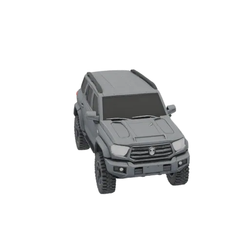 3D model of a gray Tank 500 SUV, front and top view, on a white background