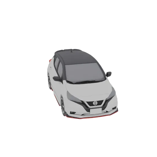 3D model of 2018 Nissan Leaf Nismo, front and side view, white body with black roof and red accents