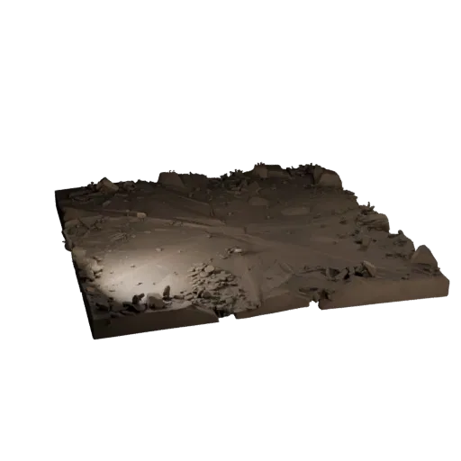 Muddy Battlefield Ground Stylized 3D model, stylized isometric environment render, showing layered soil, terrain detail.