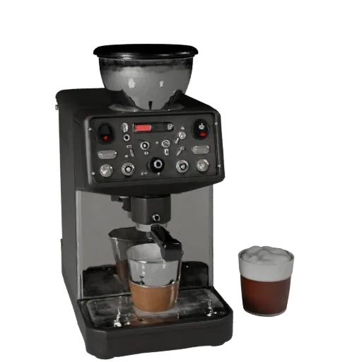 Retro Coffee Machine 3D model, dining room, three-quarter front view, Unity viewport, plastic detail.