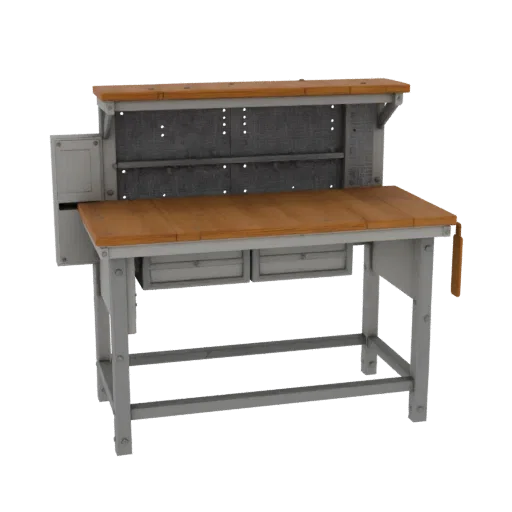 Mechanic Workbench Printable 3D model, isometric STL render, showing steel frames, stable fixtures.