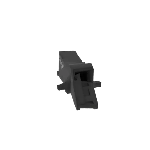 A dark gray 3D model of a whistle, presented against a black background, showcasing its detailed form and matte texture.