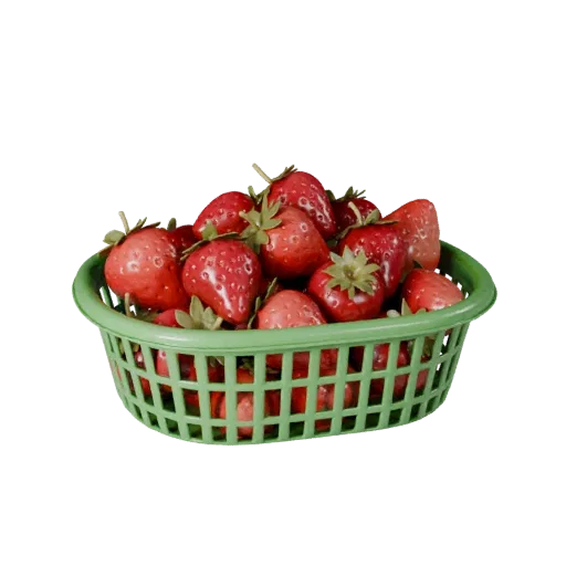 Market Strawberry Basket Realistic 3D model, three-quarter studio render, showing skin pores, recognizable fruit forms.