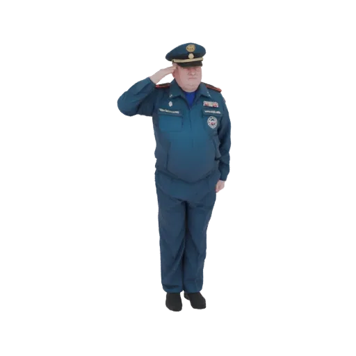 3D model of a Russian Ministry of Emergency Situations officer in uniform, saluting with his right hand to his cap.