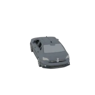 A 3D render of a gray Volkswagen sedan, viewed from a slightly elevated front-right angle, against a plain white background.