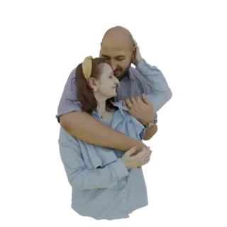 Modèle 3D d'un homme et d'une femme dans une étreinte tendre et amoureuse, l'homme entourant la femme de ses bras.