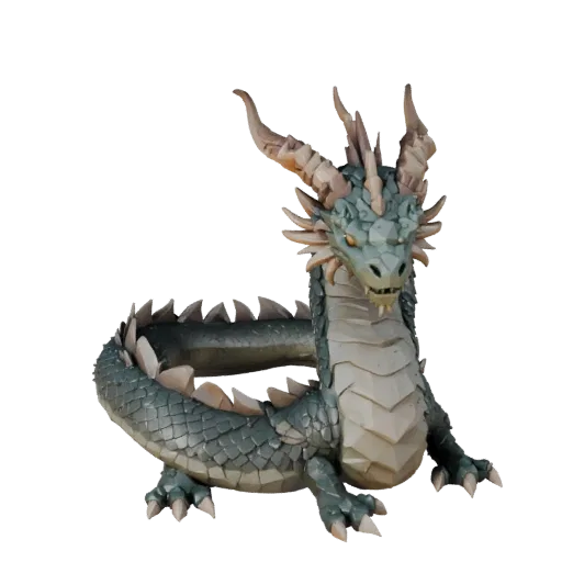 Modello 3D Serpente Marino Low Poly, vista laterale della telecamera di gioco, asset animale low-poly con corna, creste, supe