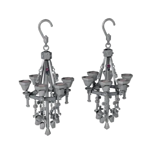 Chandelier Stud Earrings game ready 3D model, studio profile shot, highlighting earring seams, edges, and finish layers.