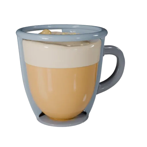 Cafe Tea Mug Stylized 3D model, stylized isometric render, showing glass, container shape.