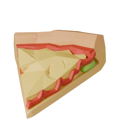 Pizza Slice Low Poly 3D model, game viewport three-quarter view, showing sauces, plated composition.