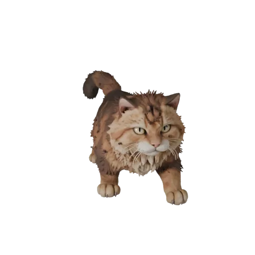 Modèle 3D de chat sibérien cartoon, rendu de faune de côté, asset animal stylisé avec flux de colonne vertébrale féline, cous