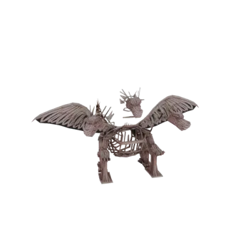A 3D render of a skeletal dragon with three heads and large wings, presented against a white background.