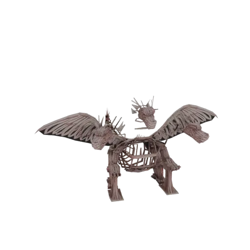 A 3D render of a skeletal dragon with three heads and large wings, presented against a white background.