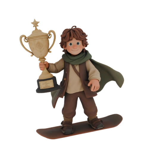 Frodo with Trophy on Snowboard