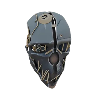Un modelo 3D detallado de una Máscara de Gas Steampunk, con acabado metálico gris, detalles de latón y mecánicos intrincados.