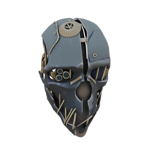 Un modèle 3D détaillé d'un Masque à Gaz Steampunk, présentant une finition métallique grise avec des accents de laiton et des