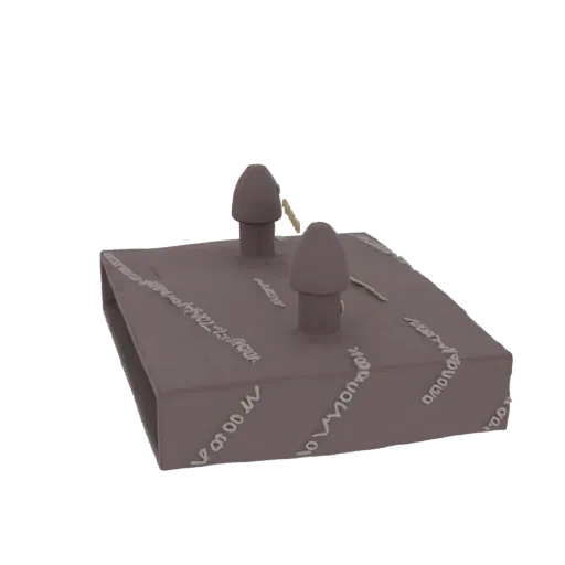 Rendu 3D d'un autel de pierre mystique avec runes lumineuses et deux excroissances fongiques, sur fond blanc.