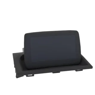 Modelo 3D da unidade de display de rádio e navegação do Mazda MX-5 IV ND, mostrando a tela escura e a moldura preta.