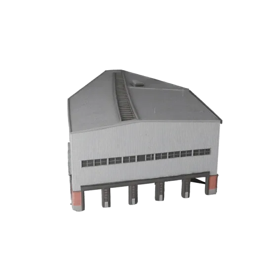 Oil Refinery printable STL 3D model, isometric display view, showing industrial building materials and architectural detail
