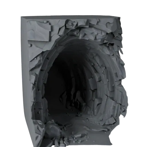 Underground Lake Cave High Poly 3D model, close-up cinematic environment render, showing aged stone, water edges.